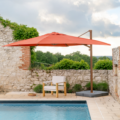 Sombrilla excentrica antiviento Mistral 3x4m - Estructura efecto madera